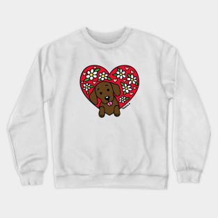 Chocolate Labrador and Floral Heart Crewneck Sweatshirt